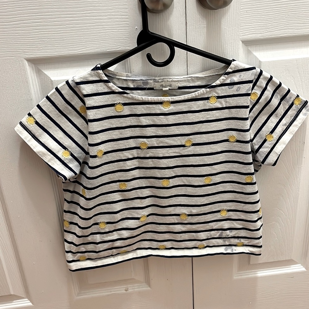 Madewell embroidered sunshine striped boxy crop top